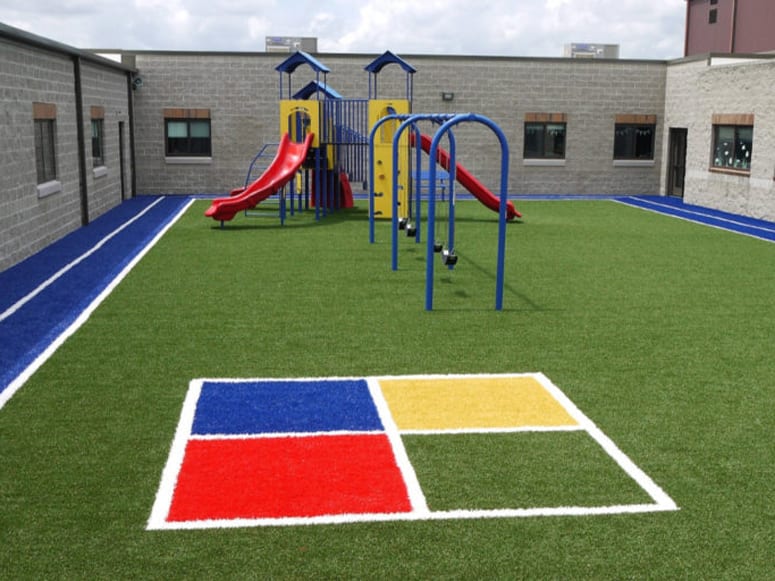 Blackhawk Christian School playground with four square court designed into Playground Grass® Academy installed by ForeverLawn of Ohio